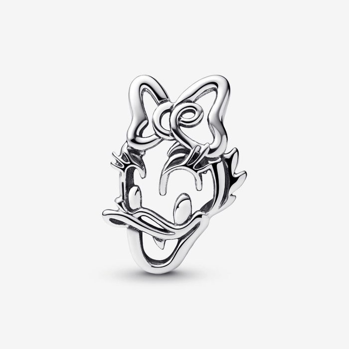 Pandora Disney Daisy Duck Openwork Charm in sterling silver featuring delicate outline design with Daisy’s signature bow and playful expression.