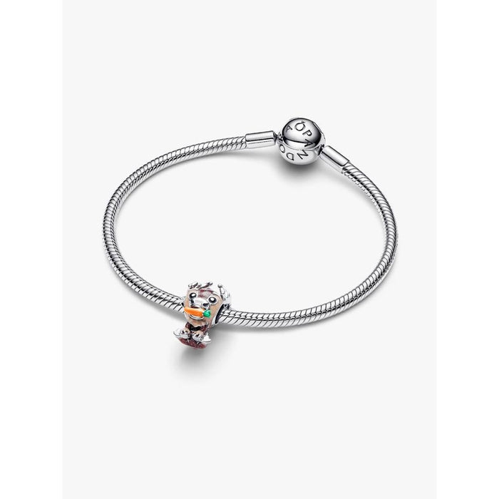 Pandora Disney Frozen Sven Charm displayed on a sterling silver Pandora Moments snake chain bracelet.