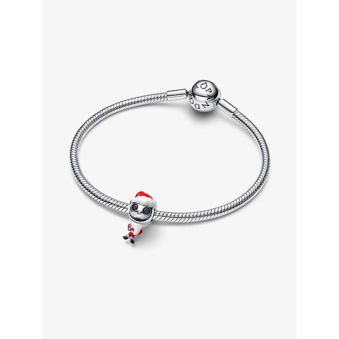 Silver Pandora bracelet featuring Jack Skellington Santa charm from The Nightmare Before Christmas.