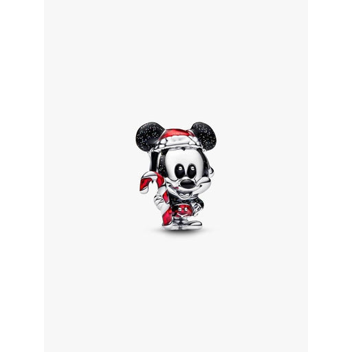 Front view of Pandora Disney Mickey Mouse Holiday Charm with candy cane and glitter enamel hat