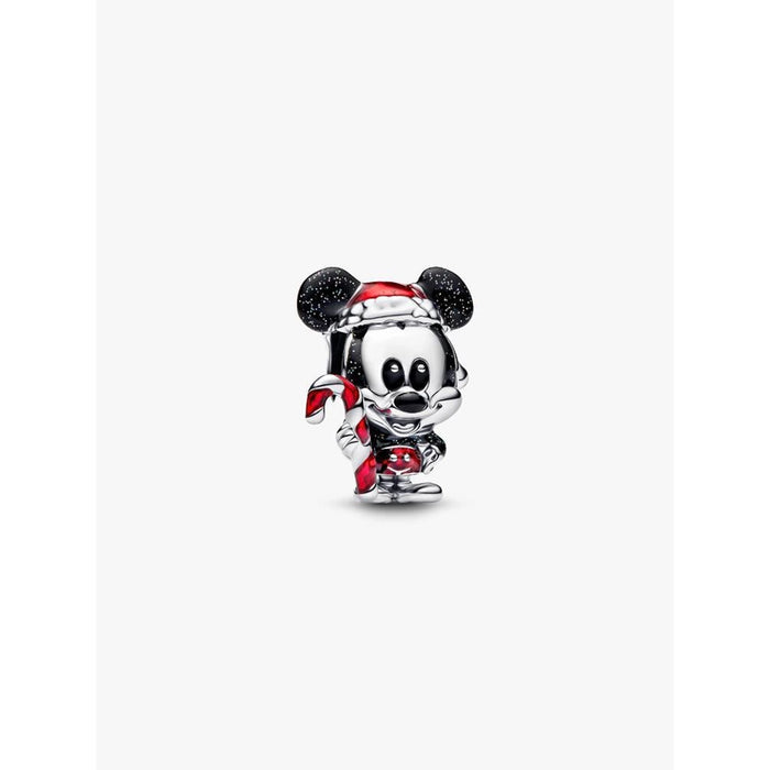 Front view of Pandora Disney Mickey Mouse Holiday Charm with candy cane and glitter enamel hat