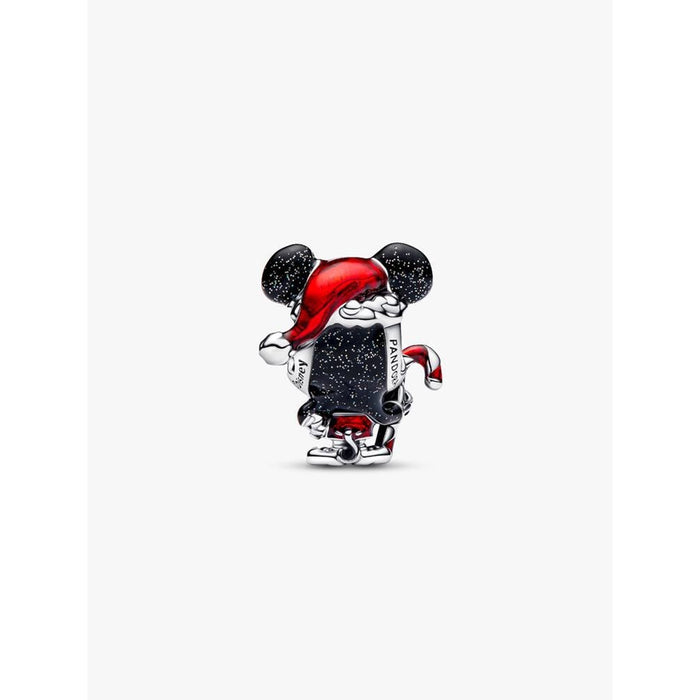 Back view of Pandora Mickey Mouse Holiday Charm showing glitter enamel details and Santa hat