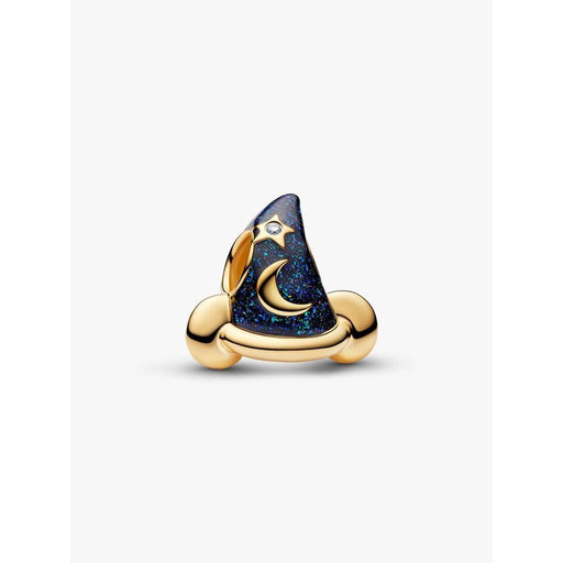 Studio image of the Pandora Disney Sorcerer's Hat Charm showing glitter enamel and celestial detailing.