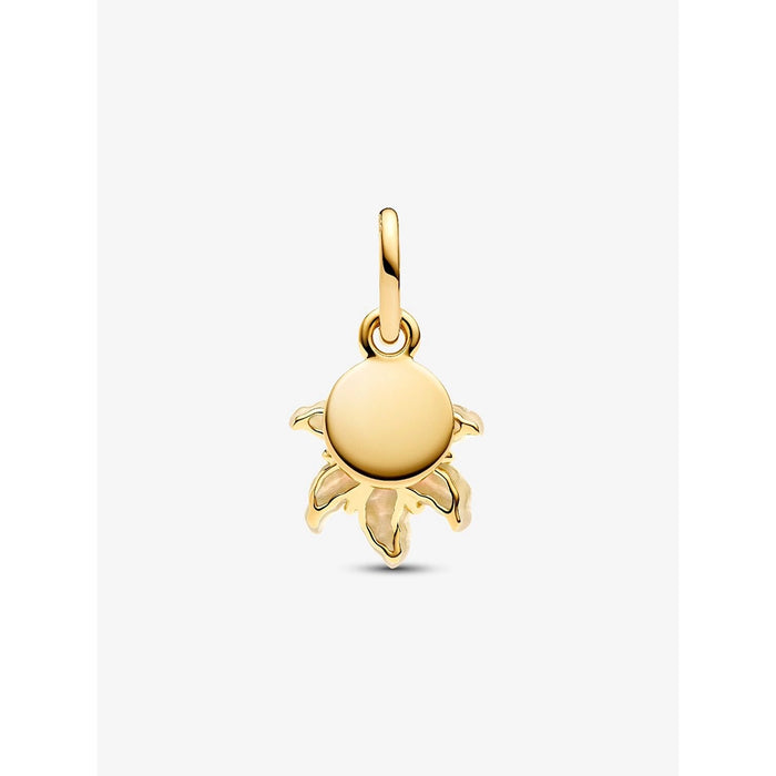 Reverse side of Disney Pandora Rapunzel Sun Flower charm with smooth gold-plated finish.
