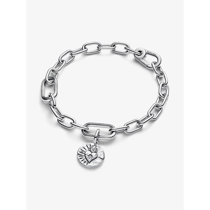 Silver chain bracelet featuring the Pandora Heart Medallion Charm as the centerpiece.