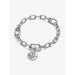 Silver chain bracelet featuring the Pandora Heart Medallion Charm as the centerpiece.