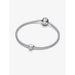 Pandora snake chain bracelet featuring the Heart Mini Charm in sterling silver, placed at the center.