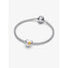 Pandora silver snake chain bracelet featuring a honey-yellow heart charm.
