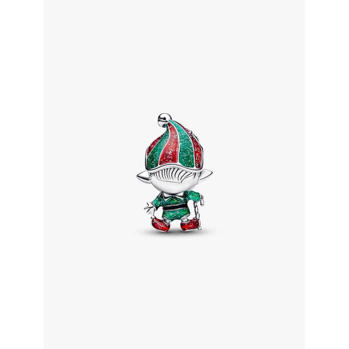 Back view of the Pandora Moveable Elf Charm showing detailed hat and outfit with glitter enamel.