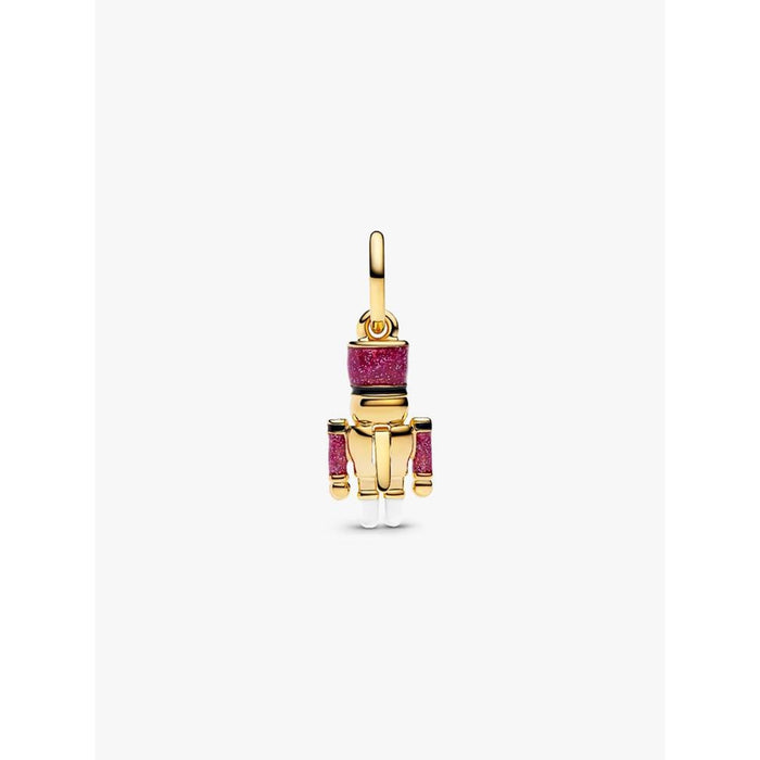 Back view of the gold Pandora Moveable Nutcracker Dangle Charm showing detailed enamel accents.