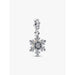 Front view of Pandora Opalescent Snowflake Double Dangle Charm in sterling silver with sparkling cubic zirconia snowflake design.
