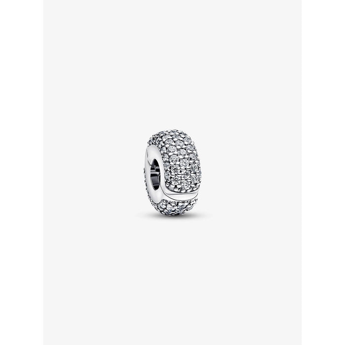 Front view of the Pandora Pavé Clip Charm showcasing the full pavé cubic zirconia design.