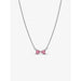 Pandora Pink Bow Pendant Necklace with two pink heart-shaped stones in sterling silver.