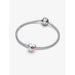 Pandora sterling silver snake chain bracelet styled with a single heart charm set with a pink stone, shown against a white background.