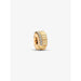 Pandora Ribbed Clip Charm in 14k gold finish with ribbed texture and a row of sparkling clear pavé stones, shown angled.