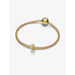 Gold snake chain bracelet with round clasp featuring the Pandora Ribbed Clip Charm in pavé and ribbed design.
