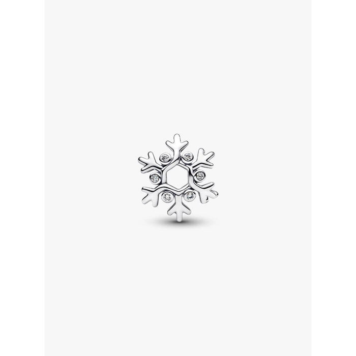 Pandora Snowflake Charm showcasing snowflake design from the back with clear cubic zirconia accents.