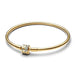 Side angle view of the gold Pandora barrel clasp bangle sparkling with cubic zirconia stones