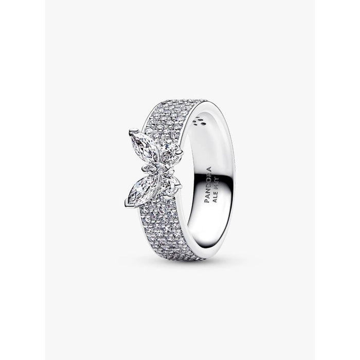 Pandora Sparkling Butterfly Bold Ring in sterling silver finish with pavé-set clear cubic zirconia stones
