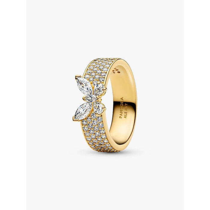 Pandora Sparkling Butterfly Bold Ring in gold-tone finish with pavé-set clear cubic zirconia stones