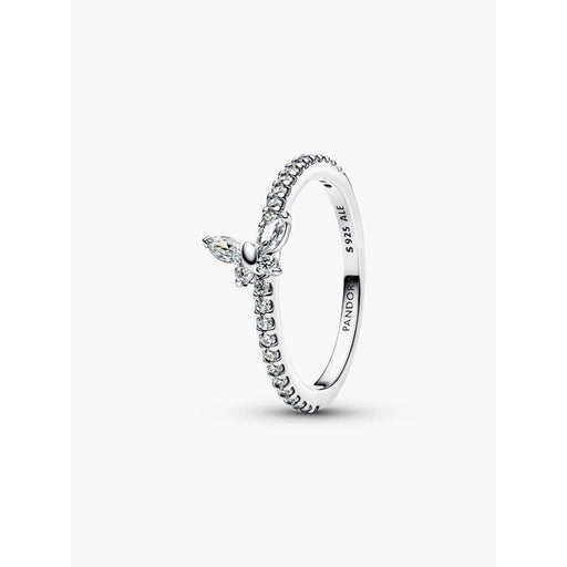 Pandora Sparkling Butterfly Ring side view showing pavé cubic zirconia band and clear butterfly stone setting