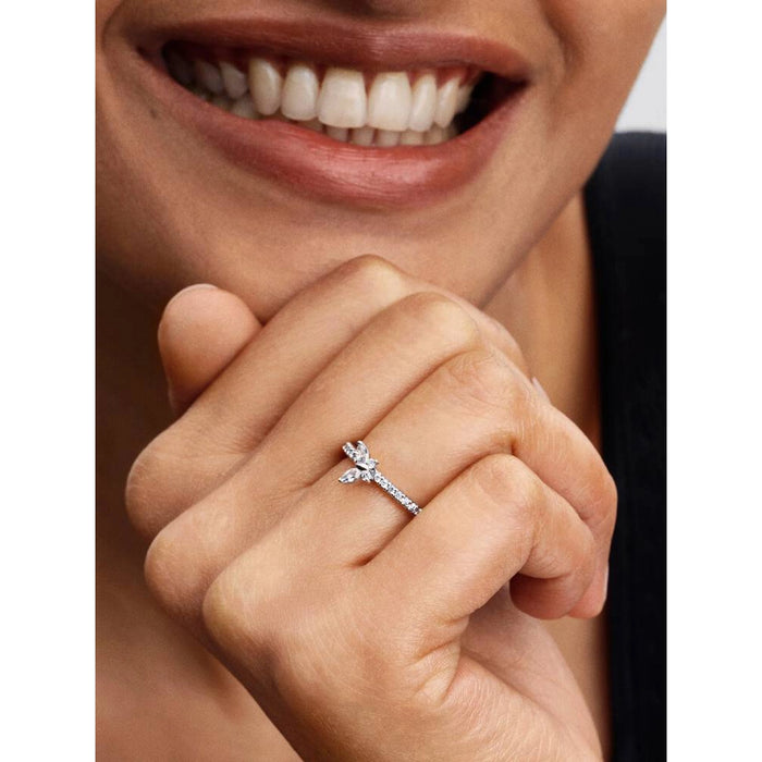 Hallmark Pandora Rings Pandora Sparkling Butterfly Ring on hand, sterling silver pavé band ...