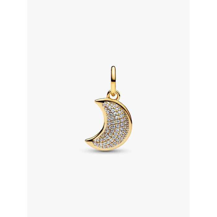 Pandora 14k gold-plated crescent moon charm with pavé stones.