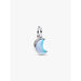 Front view of Pandora Sparkling Silver Crescent Moon Dangle Charm with light blue iridescent enamel.