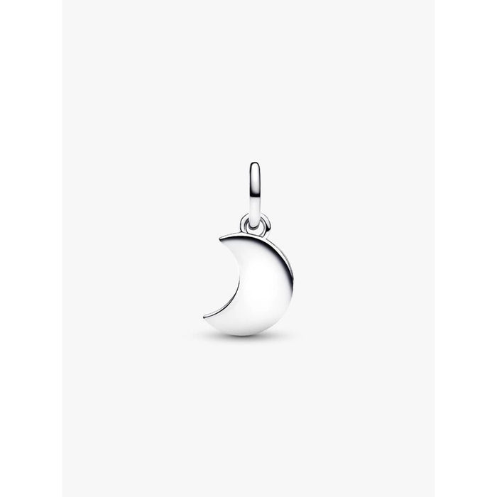 Back view of sterling silver Pandora Crescent Moon Dangle Charm with smooth polished surface.