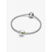 Pandora sterling silver bracelet featuring the Spring Green Stone Heart Charm with vibrant green crystal detail.