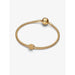 A gold-plated snake chain bracelet featuring the textured four-leaf clover charm.