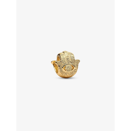 14k gold-plated Hamsa Hand charm with textured surface and cut-out eye detail.