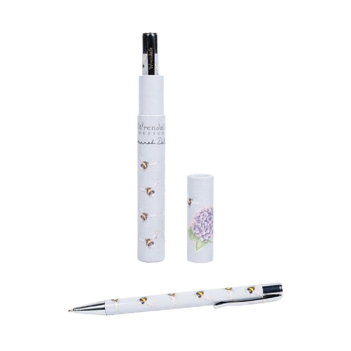 A decorative pen and a flower-patterned pen case displayed together on a neutral background.
