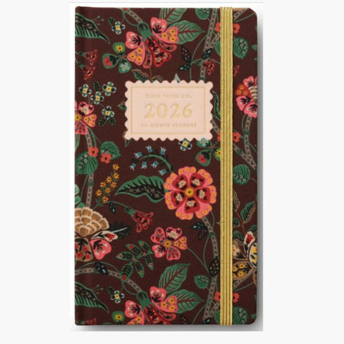 Rifle Paper Co. 2026 Gracie Spiral Pocket Planner featuring a floral cover with a compact spiral-bound design for organizing schedules, appointments, and daily plans.