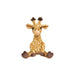 A plush giraffe sitting upright against a plain white background.