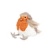 A stuffed bird featuring a vibrant red and white beak, showcasing its playful and colorful design.