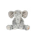 A plush elephant sits on a white background, showcasing its soft texture and gentle features.