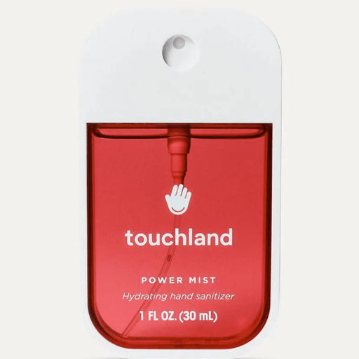Touchland Cranberry Fizz Power Mist hand sanitizer in a red bottle with a white spray top, 1 fl oz (30 mL).