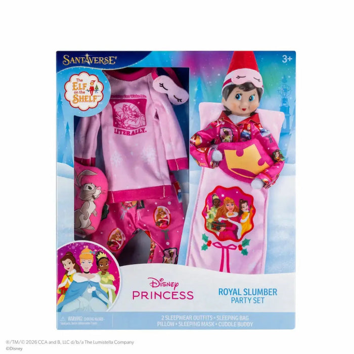 Elf on the Shelf Disney Princess Royal Slumber Party Set featuring a magical princess-themed playset for imaginative holiday fun.