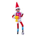 Elf on the Shelf character in sports-themed outfit with trophy and soccer ball on white background