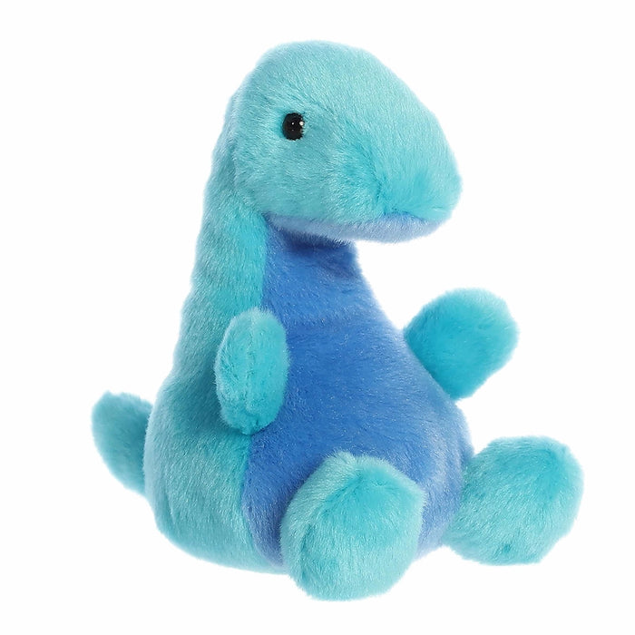 Angled view of Palm Pals Glen Loch Ness Monster plush collectible stuffed animal