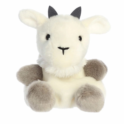 Palm Pals Jenny Mountain Goat plush front view with white fur and gray hooves