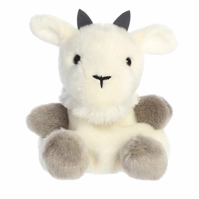 Palm Pals Jenny Mountain Goat plush front view with white fur and gray hooves
