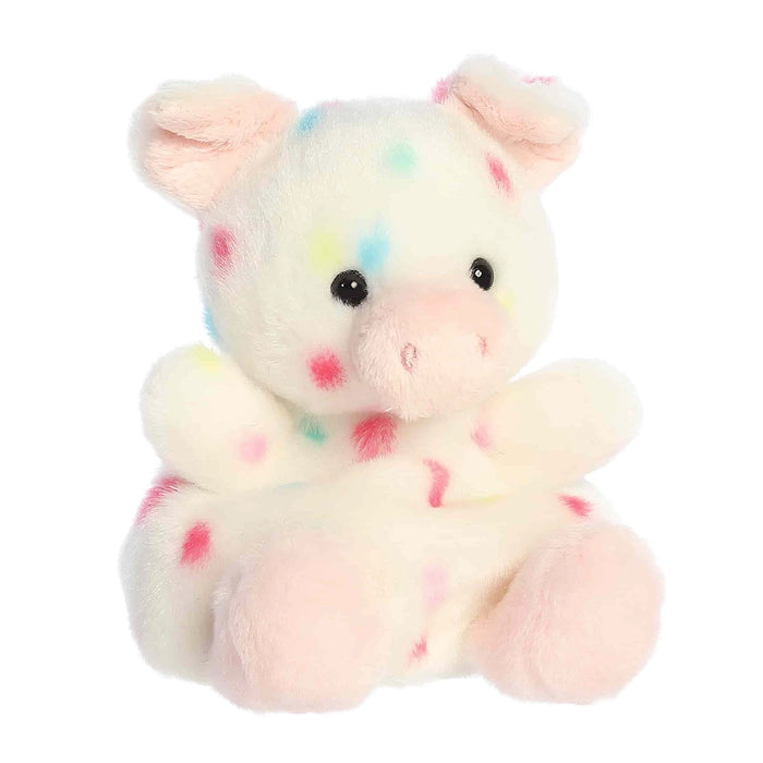 Palm Pals Patsy Funfetti Pig stuffed animal angled view with cute pig face and soft texture