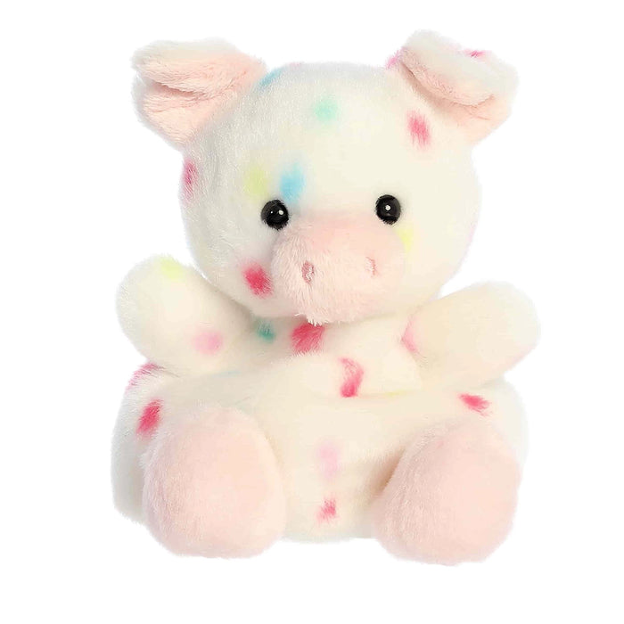 Palm Pals Patsy Funfetti Pig plush toy with pastel pink snout and colorful sprinkle spots