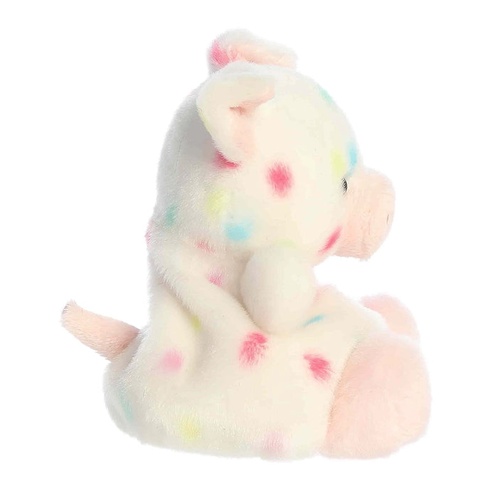 Side view of Palm Pals Patsy Funfetti Pig showing soft plush body and funfetti pattern