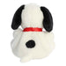 Back view of Palm Pals Snoopy plush with red collar and small black tail spot