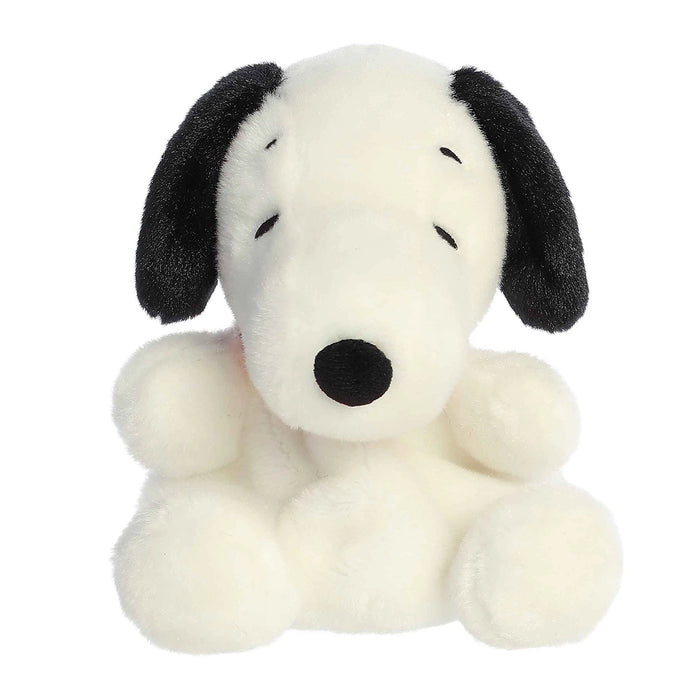 Palm Pals Snoopy plush sitting upright with floppy black ears and red collar