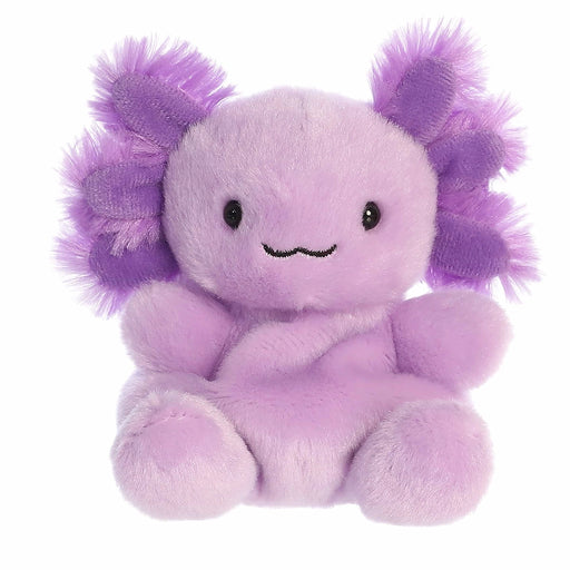Palm Pals Xavier Purple Axolotl plush toy front view with fluffy purple gills