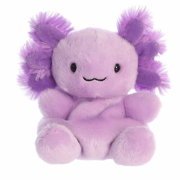 Palm Pals Xavier Purple Axolotl plush toy front view with fluffy purple gills